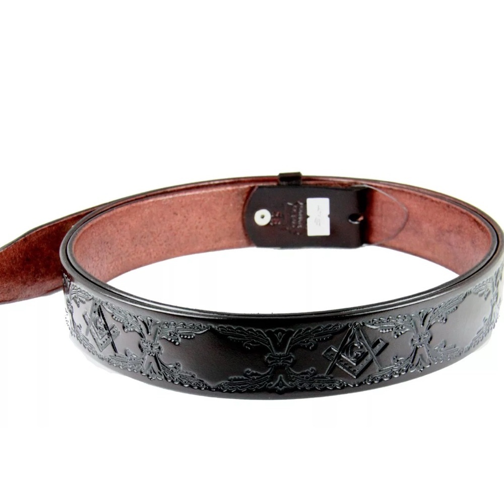 NEW‎ Big Men’s Genuine Leather Dark Brown Freemason Square Logo Belt Masonic 58”